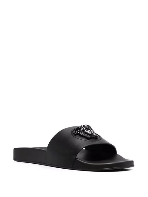 black versace slides|versace la medusa leather slides.